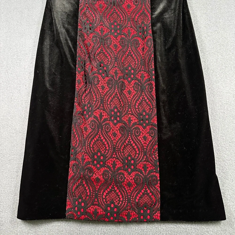 Connected Apparel Dress Womens 8P Black Velvet Red Lace Sheath Party Career - Picture 2 of 16
